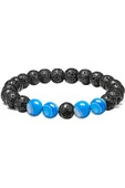Sertifikalı Doğal Mavi Akik Volkanik Lav Taşı Doğal Taş Bileklik Seti thumbnail 3