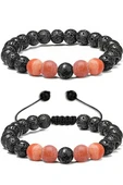 Sertifikalı Doğal Turuncu Buz Akik Taşı Volkan Lav Taşı Doğal Taş Bileklik Seti thumbnail 1