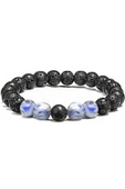 Sertifikalı Doğal Sodalit Volkanik Lav Taşı Doğal Taş Bileklik Seti thumbnail 2
