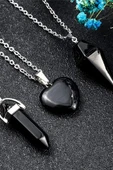 Sertifikalı Kalp Model Gerçek Obsidyen Taşı Kolye thumbnail 4
