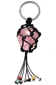 Sertifikalı Pembe Gül Kuvars Taşı 7 Çakra Doğal Taş Anahtarlık - 1