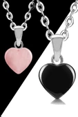 Sertifikalı Kalp Model Pembe Kuvars-obsidyen Doğal Taş Çift Sevgili Kolyeleri thumbnail 1