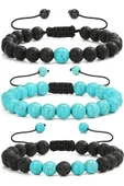 Sertifikalı Doğal Turkuaz Lav Oniks Taşı Bileklik Seti thumbnail 1