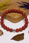 Sertifikalı Kırmızı Volkanik Lav Taşı Bileklik - Gümüş Aparatlı thumbnail 1