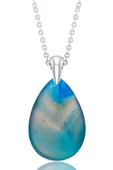 Sertifikalı Damla Model Mavi Akik Taşı Kolye (GÜMÜŞ APARATLI) thumbnail 3