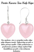 Sertifikalı Kalp Kesim Pembe Kuvars Taşı Doğal Taş Küpe - 1