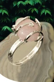 Sertifikalı Gümüş Rokoko Model Pembe Kuvars Taşı Yüzük - Ayarlamalı thumbnail 1