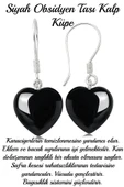 Sertifikalı Kalp Kesim Siyah Obsidyen Taşı Doğal Taş Küpe - 1