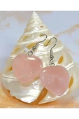 Sertifikalı Kalp Kesim Pembe Kuvars Taşı Doğal Taş Küpe - 3