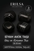 Sertifikalı Siyah Akik Taşı Kütle – Güç ve Koruma Taşı (3 Adet) 30-35 mm thumbnail 1