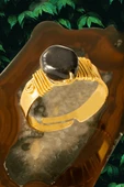 Sertifikalı Kalın Tımbıl Gold Model Siyah Obsidyen Taşı Yüzük - Ayarlamalı - 1