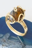 Sertifikalı Gerçek Gold Rokoko Model Pietersite Taşı Yüzük - Ayarlamalı - 1