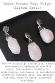 Sertifikalı Zirkon Taşlı Model Pembe Kuvars Taşı Kolye - 2