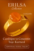 Sertifikalı Kalın Tımbıl Gold Model Karneol - Karnelyan Turuncu Akik Taşı Yüzük - Ayarlamalı - 2