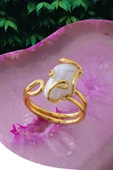 Sertifikalı Gold Rokoko Model Beyaz Akik Taşı Yüzük - Ayarlamalı - 1