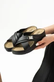 Albishoes Lina Kadın Anatomik Esnek Parlak Taş Tokalı Çapraz Şerit Comfort Rahat Günlük Anne Terlik - 3