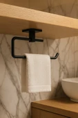 Yapışkanlı Siyah 4’lü Banyo & Mutfak Havluluk Seti – WC Kağıtlık, Rulo, Çember & Uzun Havlu Askısı - 5
