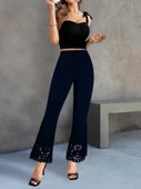Lucky Life Kadın Yüksek Bel Paçaya Doğru Genişleyen Lazer çiçek Kesim Detaylı Ithal Krep Pantolon - 3