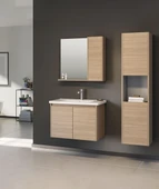 Orka Düden 80 cm MDF Kapaklı Meşe Banyo Dolabı Takımı ve Boy Dolabı thumbnail 1