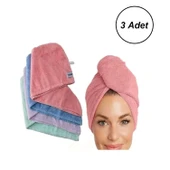 3 Adet Gold Kulcu Pamuk Dokuma Havlu Saç Bonesi - 1