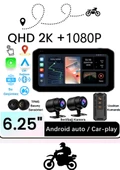 6.25'' 2K Dokunmatik Ekranlı Su Geçirmez Motosiklet CarPlay GPS - 2 Kameralı, Lastik Basınç Sensörlü - 1