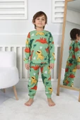 Dinozor Desenli Erkek Çocuk Pijama Takımı Yeşil 3-8 Yaş thumbnail 1