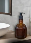 2’li Desenli Cam Sıvı Sabunluk Seti 350 ml Anber Kahve Şık ve Estetik 17X8,5 Cm - 3