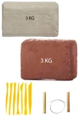 Kahve Çamur 3 Kg Kırmızı Kil Seramik Hamuru Beyaz Kil 3 Kg Plastik Ebeşuar Seti Çamur Kesme Teli - 1