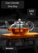 Cam Demlik Çelik Süzgeçli Demlik Isıya Dayanıklı Bitki Çayı Demliği Borosilat 600 ml - 2