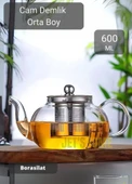 Cam Demlik Çelik Süzgeçli Demlik Isıya Dayanıklı Bitki Çayı Demliği Borosilat 600 ml - 1