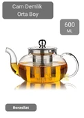 Cam Demlik Çelik Süzgeçli Demlik Isıya Dayanıklı Bitki Çayı Demliği Borosilat 600 ml - 3