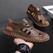 Erkek Yazlık El Yapımı Deri Sandalet (Siyah) thumbnail 8