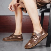 Erkek Yazlık El Yapımı Deri Sandalet (Kum Rengi) thumbnail 11