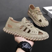 Erkek Yazlık El Yapımı Deri Sandalet (Kum Rengi) thumbnail 10