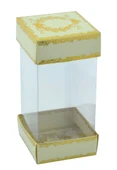 Hediyelik Alt Üst Karton Kapak Krem Gold Varaklı Arası Asetat Kutu (8CMX8CMX16.5CM) - 1
