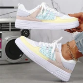 Unisex Kalın Taban Spor Ayakkabı (Beyaz - Sarı - Ay) thumbnail 9