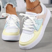 Unisex Kalın Taban Spor Ayakkabı (Beyaz - Sarı - Ay) thumbnail 2