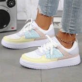 Unisex Kalın Taban Spor Ayakkabı (Beyaz - Sarı - Ay) thumbnail 6