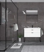 Orka Trio 100 cm MDF Çekmeceli Beyaz Ayaklı Banyo Dolabı Takımı - 1