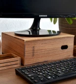 Woodsaka Reka Monitör Standı - Bilgisayar Yanı Masa Düzenleyici - Monitör Yükseltici - Araç & Gereç Saklama Kutusu - Ceviz - 30cm x 21.9cm x 10.2cm - 2