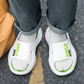Unisex Parmak Arası Terlik Sandalet (Beyaz - Yeşil) - 7