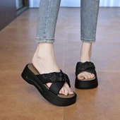 Kadın Platform Topuklu Terlik Sandalet (Bej) thumbnail 6