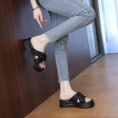 Kadın Platform Topuklu Terlik Sandalet (Bej) thumbnail 8