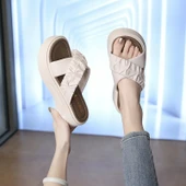 Kadın Platform Topuklu Terlik Sandalet (Bej) thumbnail 7