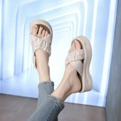 Kadın Platform Topuklu Terlik Sandalet (Bej) thumbnail 5