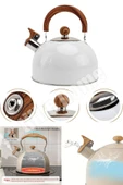 Tilbe Home Düdüklü Çaydanlık İskandinav Ahşap Su Isıtıcı Islık Çalan Çaydanlık Kettle Demlik Çay Potu 2 Litre - 3