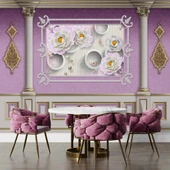 3D Pembe Panel Altın Motif Sütun Duvar Kağıdı Baskı - 5