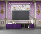 3D Pembe Panel Altın Motif Sütun Duvar Kağıdı Baskı - 3