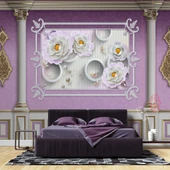 3D Pembe Panel Altın Motif Sütun Duvar Kağıdı Baskı - 2