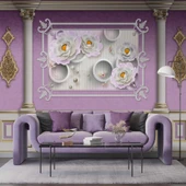 3D Pembe Panel Altın Motif Sütun Duvar Kağıdı Baskı - 1